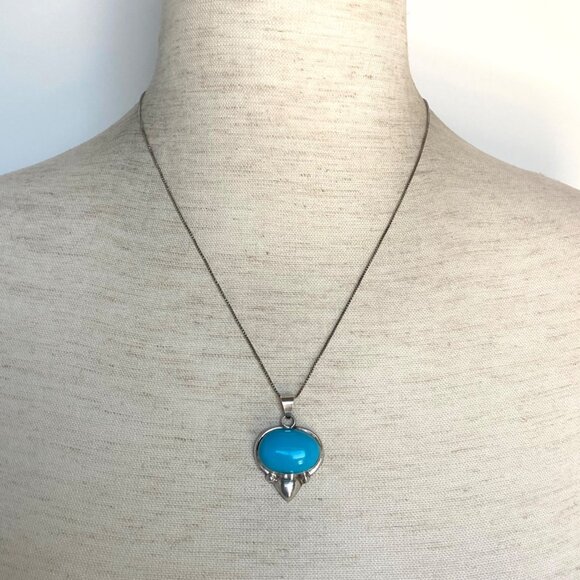 VTG Sterling Silver 925 Taxco Mexico Turquoise Cabochon Pendant Necklace 18" - Picture 2 of 16